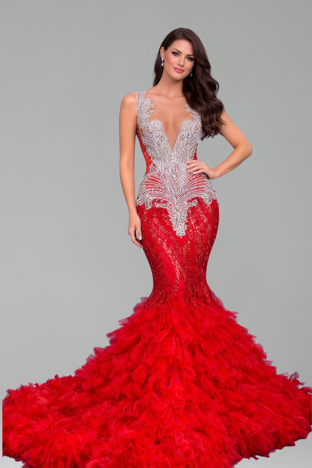 Beaded Illusion Mermaid Gown - LAROSABRIDE