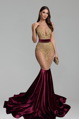 Embellished Illusion Mermaid Gown - LAROSABRIDE