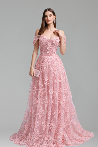 Off-Shoulder Floral A-Line Gown