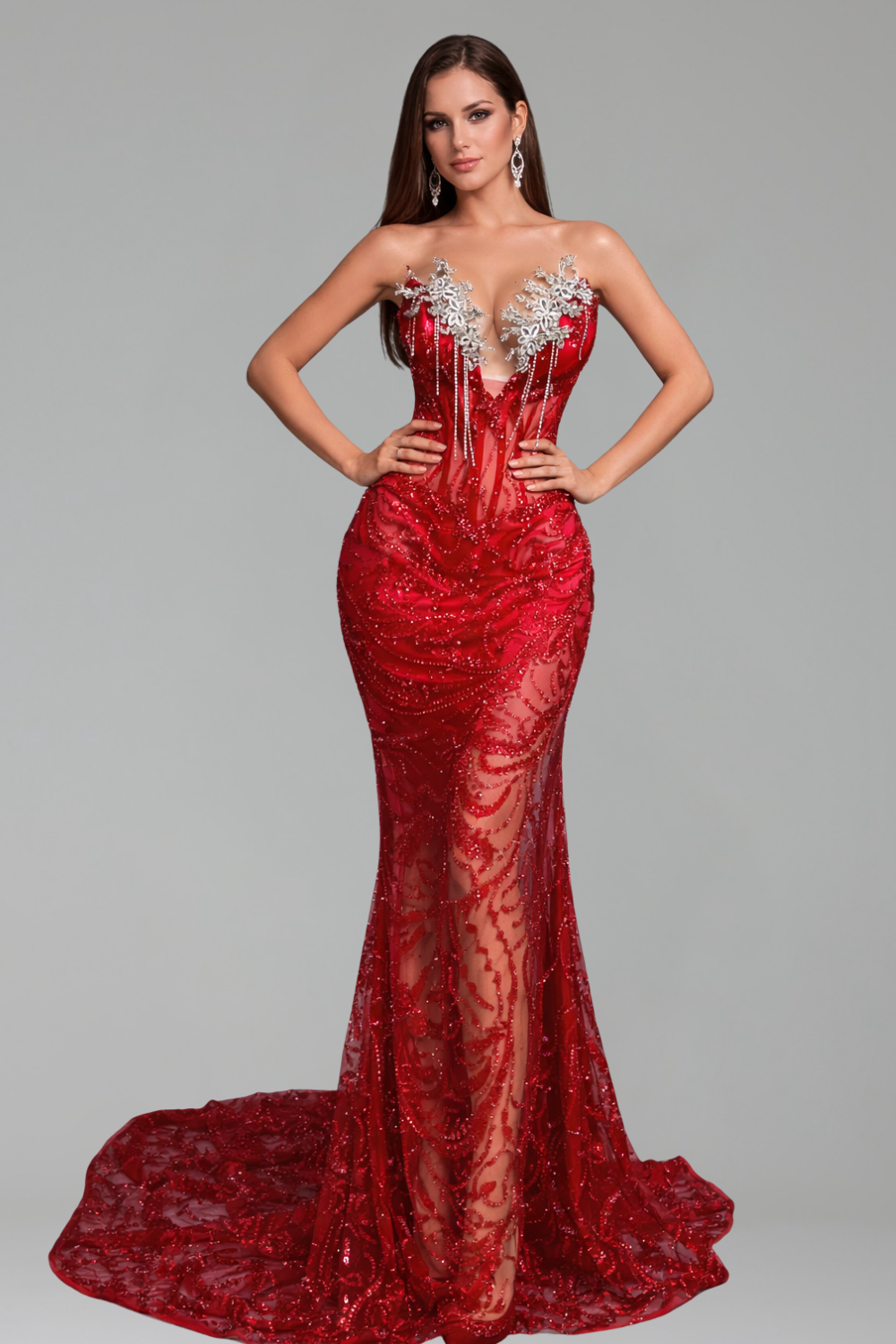 Strapless Embellished Mermaid Gown - LAROSABRIDE