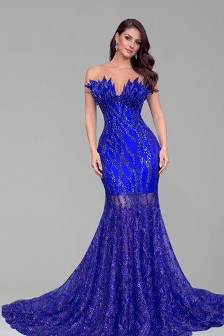 Embellished Illusion Mermaid Lace Gown - LAROSABRIDE