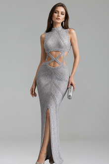 Crystal Cutout Slit Gown - LAROSABRIDE