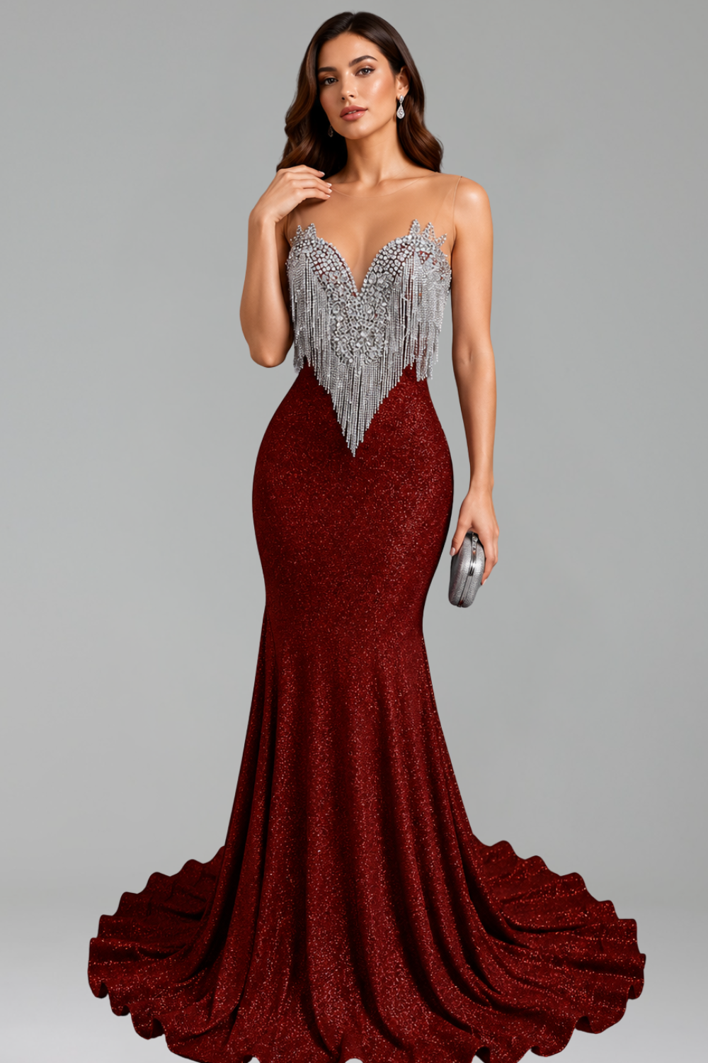 Emerald Fringe Mermaid Gown - LAROSABRIDE