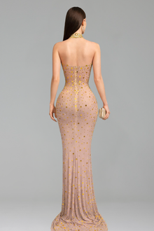 High Neck Beaded Illusion Gown - LAROSABRIDE