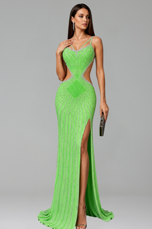 Embellished Cutout High Slit Gown - LAROSABRIDE