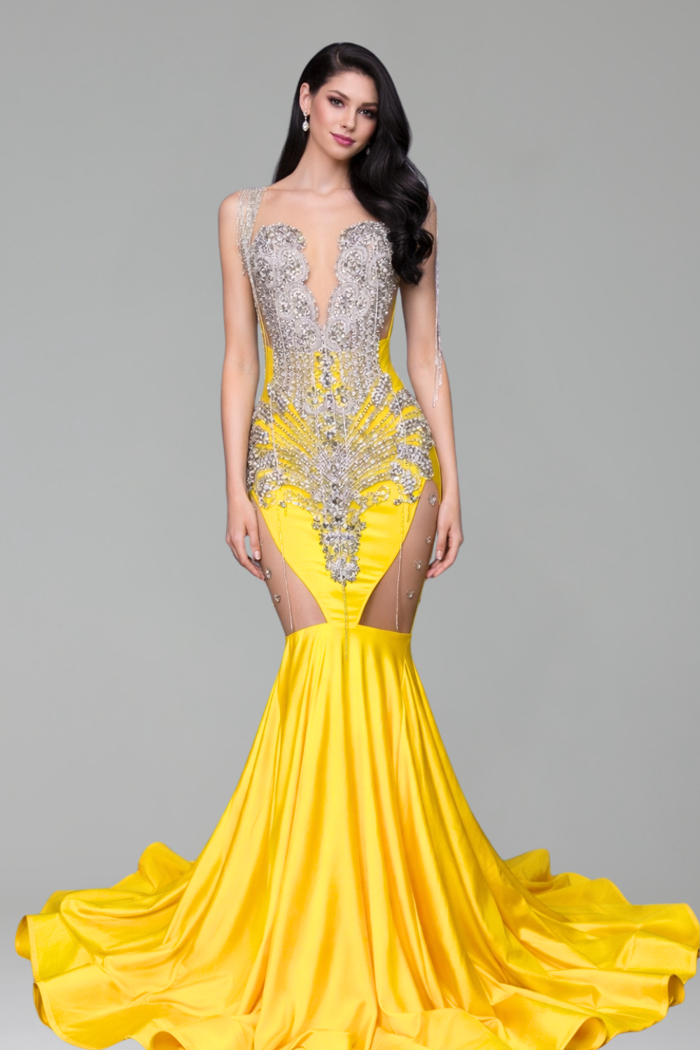 Illusion Embellished Mermaid Panel Gown - LAROSABRIDE