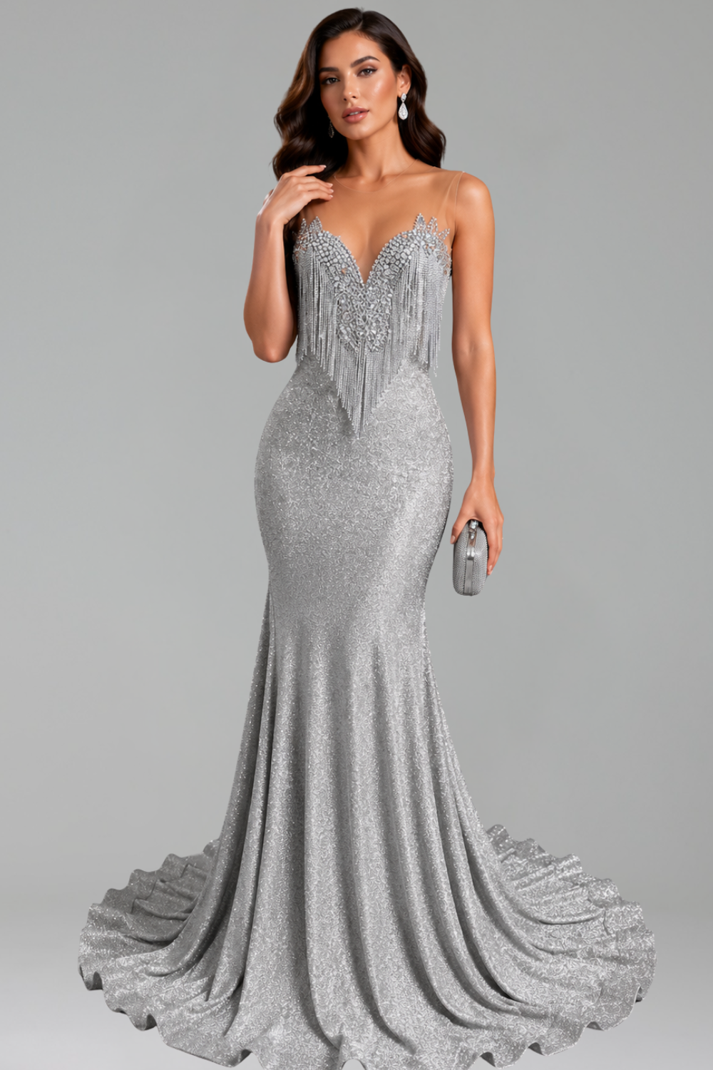 Emerald Fringe Mermaid Gown - LAROSABRIDE