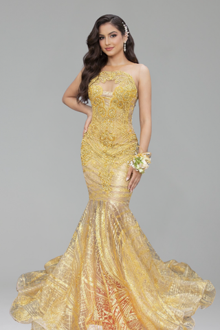 Illusion Embellished Mermaid Evening Gown - LAROSABRIDE