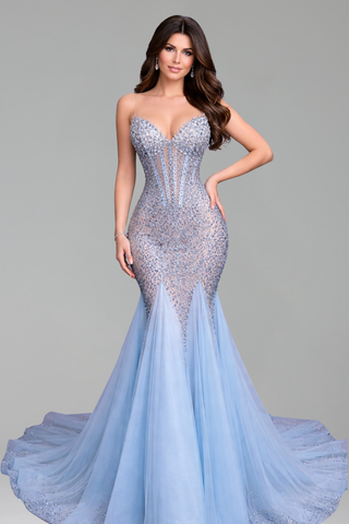 Crystal Embellished Illusion Mermaid Gown - LAROSABRIDE