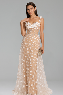 Floral Appliqu� Illusion Evening Gown - LAROSABRIDE