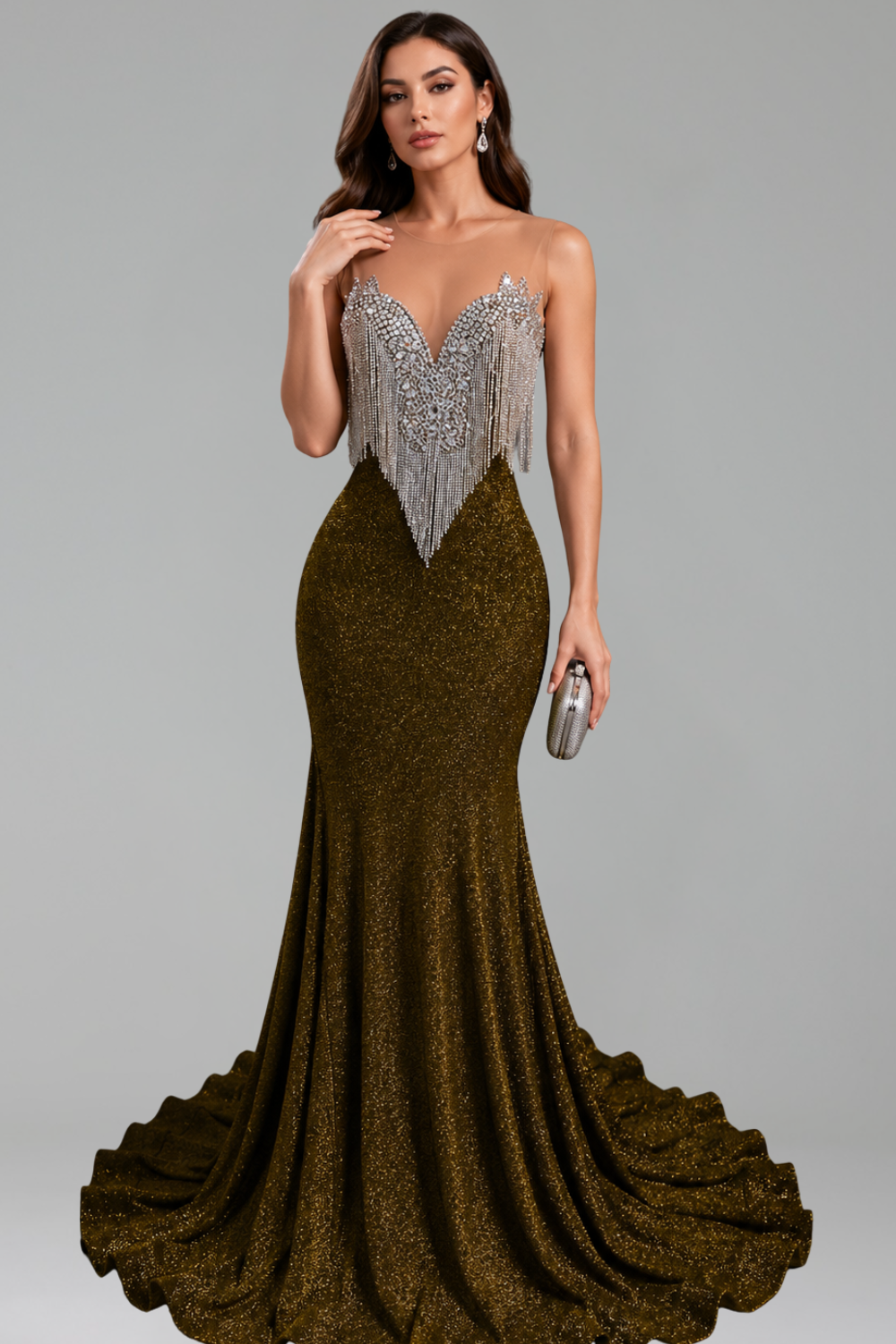 Emerald Fringe Mermaid Gown - LAROSABRIDE