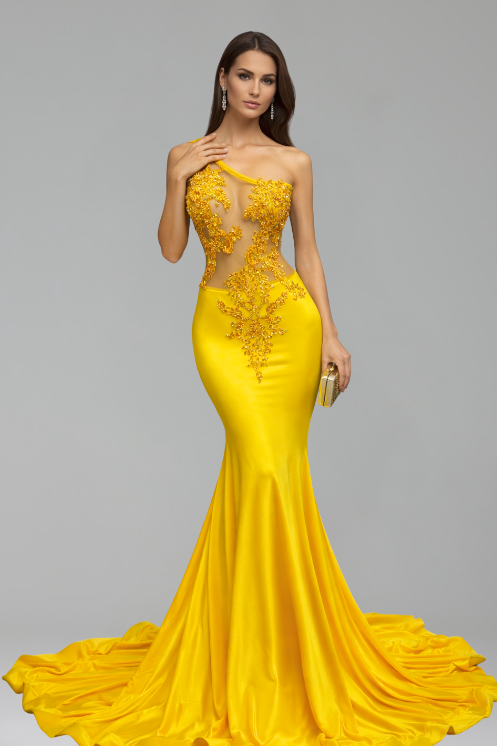 One Shoulder Appliqu� Mermaid Gown - LAROSABRIDE
