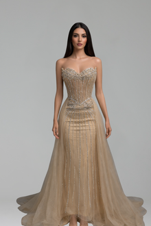 Strapless Beaded Tulle Evening Dress - LAROSABRIDE