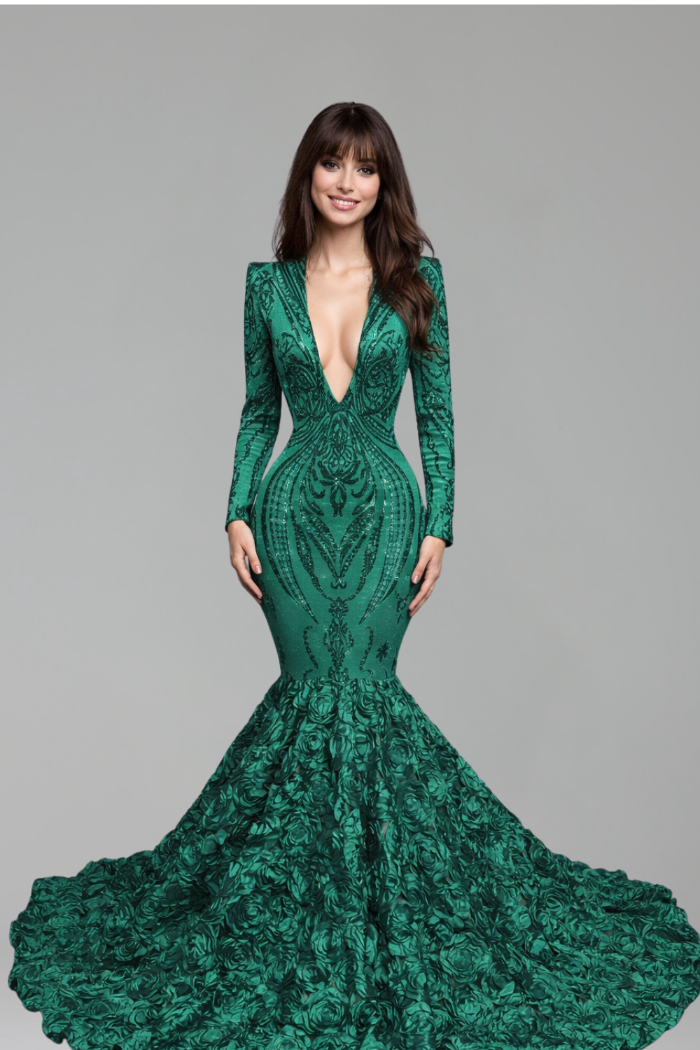 Plunge Neck Mermaid Dress - LAROSABRIDE