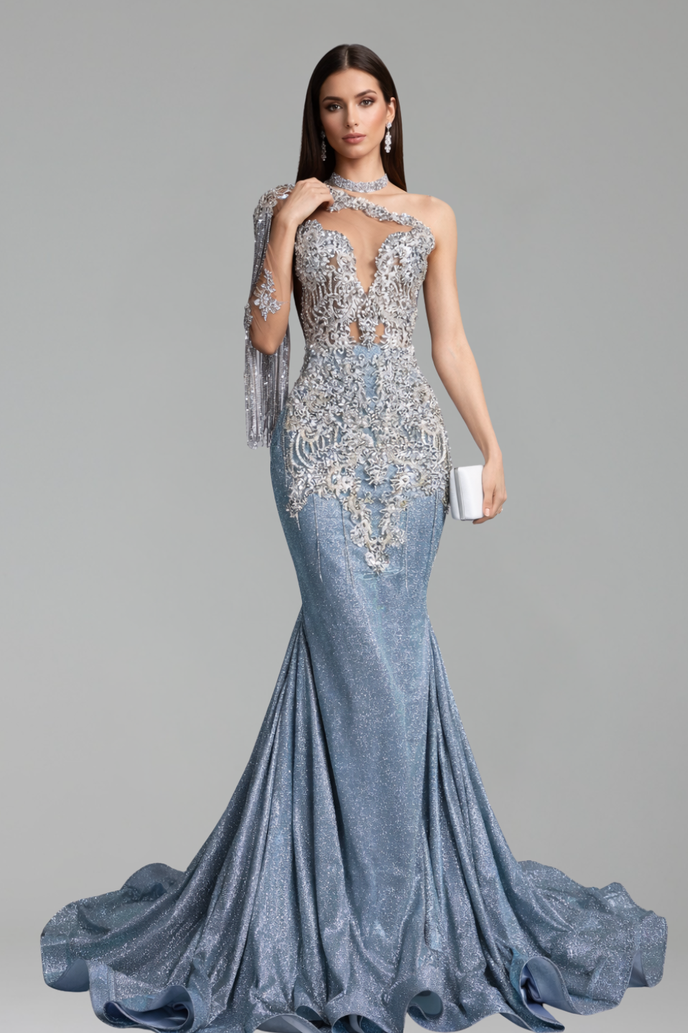 Beaded One-Shoulder Mermaid Dress - LAROSABRIDE