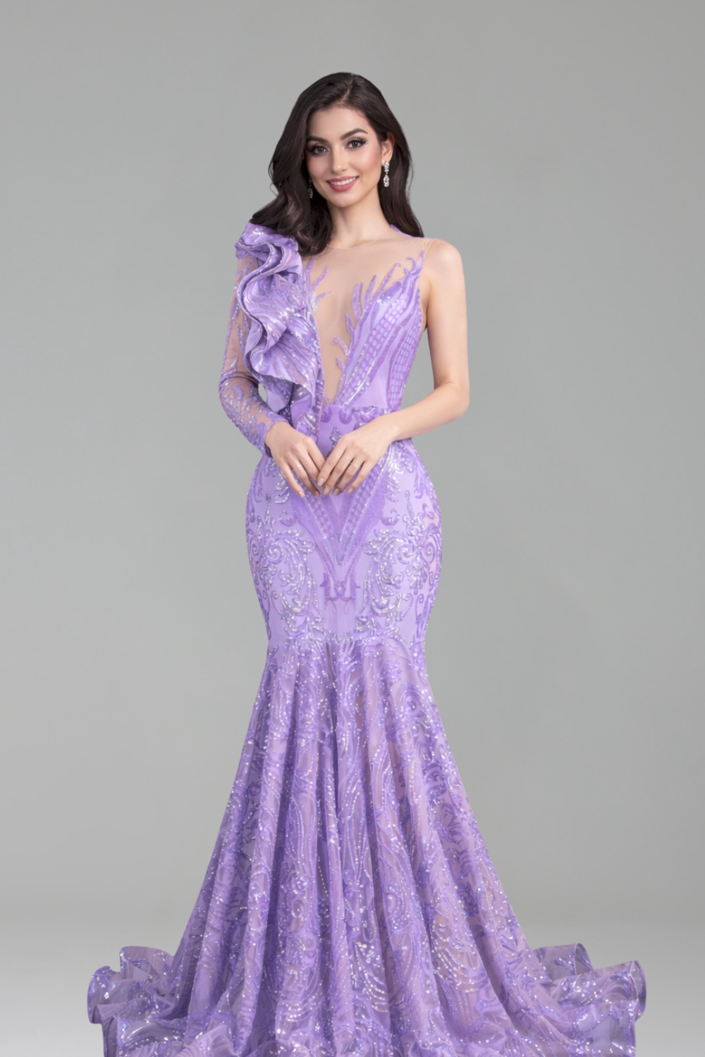 One Shoulder Embellished Mermaid Gown - LAROSABRIDE