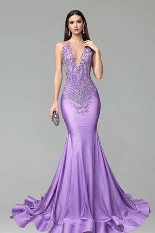 Beaded Bodice Mermaid Evening Gown - LAROSABRIDE
