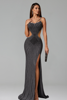 Embellished Cutout High Slit Gown - LAROSABRIDE