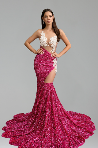 Illusion Lace Sequin Mermaid Gown - LAROSABRIDE