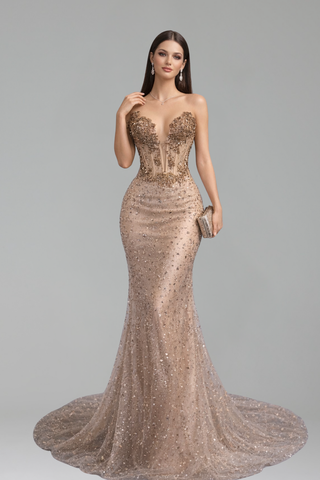 Beaded Strapless Mermaid Gown