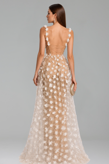 Floral Appliqu� Illusion Evening Gown - LAROSABRIDE