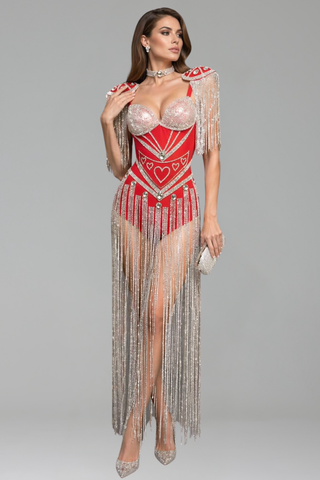 Embellished Fringe Corset Mini Dress - LAROSABRIDE