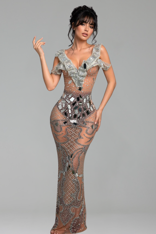 Crystal Embellished Illusion Corset Gown - LAROSABRIDE