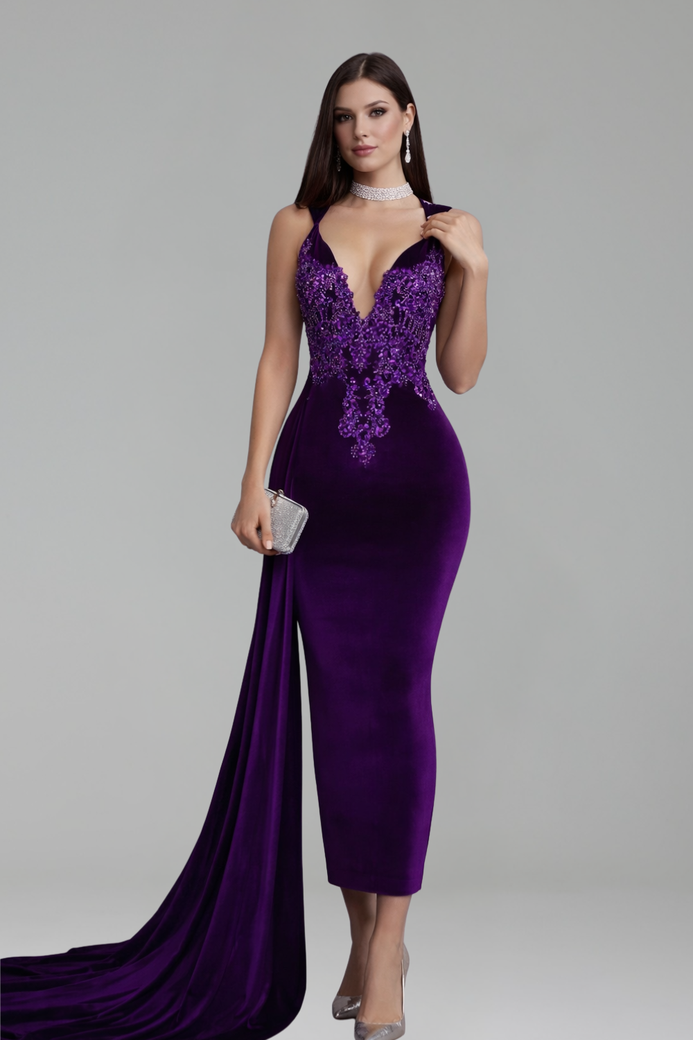 Draped Velvet Lace Midi Gown - LAROSABRIDE