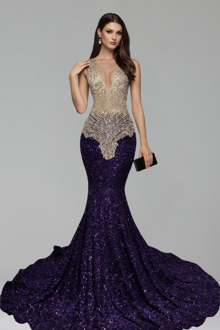 Beaded Mermaid Gown with Train - LAROSABRIDE