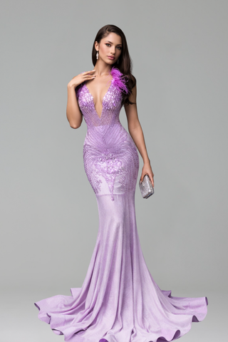 Feather Detail Sequin Mermaid Dress