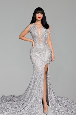 Silver Embellished Sheer Mermaid Gown