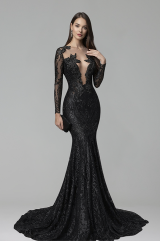 Beaded Lace Mermaid Evening Gown - LAROSABRIDE