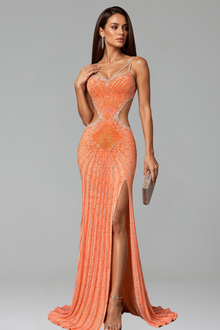 Embellished Cutout High Slit Gown - LAROSABRIDE