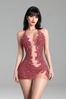 Illusion Embellished Bodycon Mini Dress - LAROSABRIDE