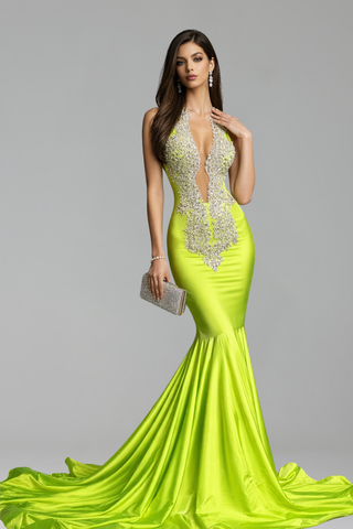 Deep V Lace Mermaid Gown - LAROSABRIDE