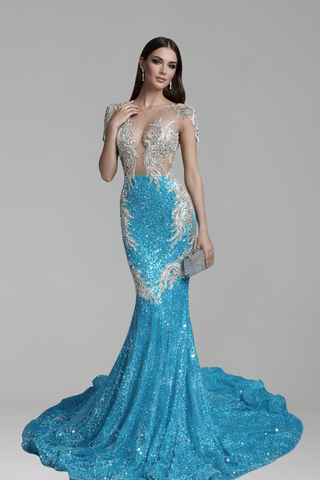Sequin Mermaid Dress with Silver Detailing - LAROSABRIDE