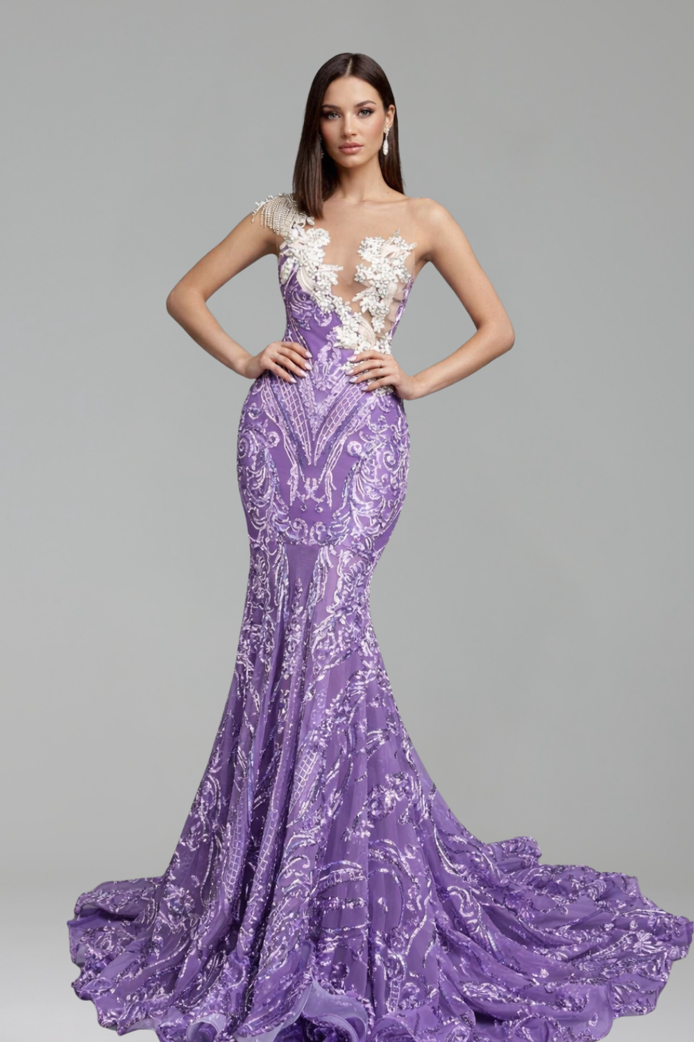 Appliqu� Illusion Mermaid Gown - LAROSABRIDE