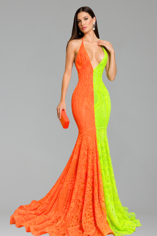 Two Tone Lace Mermaid Gown - LAROSABRIDE