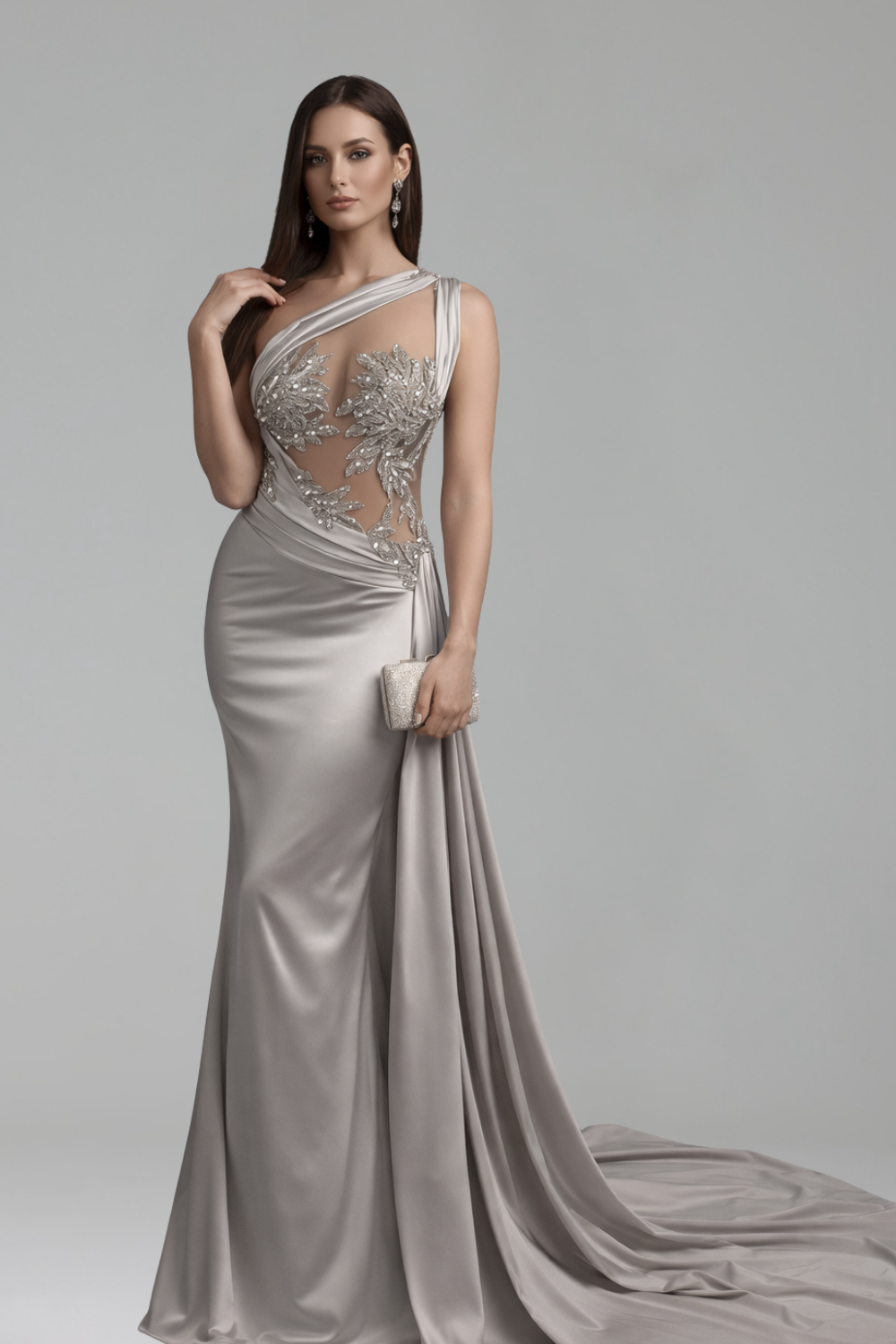 One Shoulder Draped Illusion Gown - LAROSABRIDE