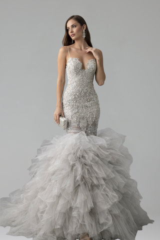 Beaded Corset Ruffle Mermaid Dress