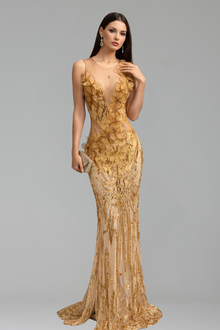 Sheer Embellished Appliqu� Mermaid Dress - LAROSABRIDE