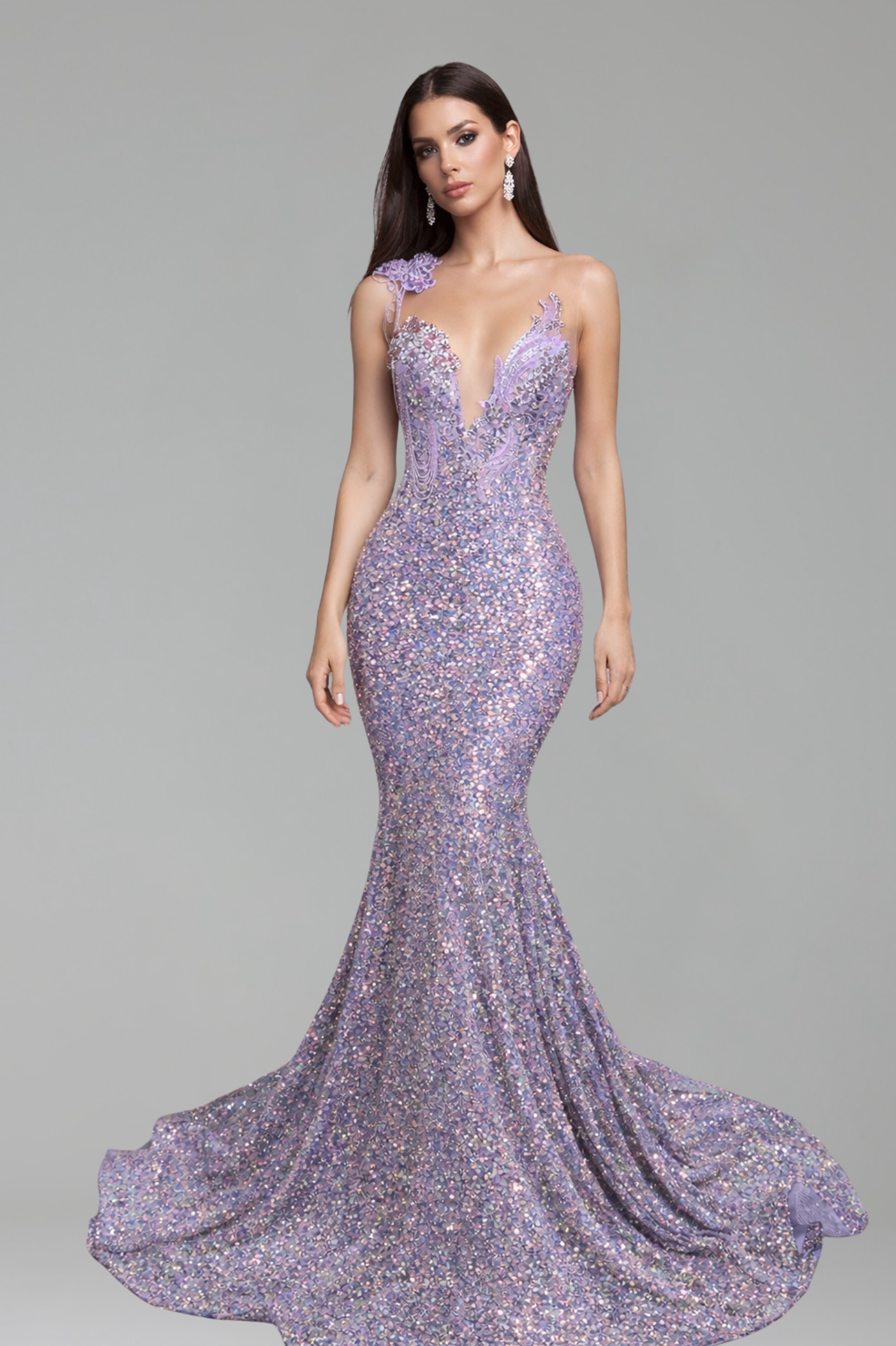 Crystal Embellished Mermaid Evening Gown - LAROSABRIDE
