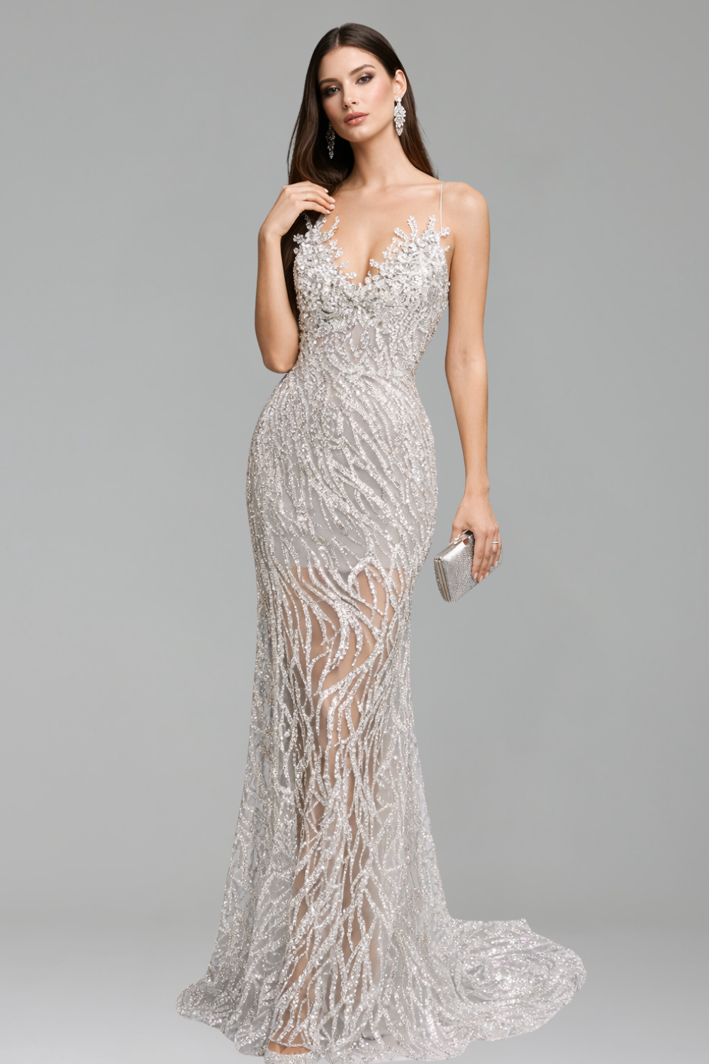 Beaded Sheer Mermaid Gown - LAROSABRIDE