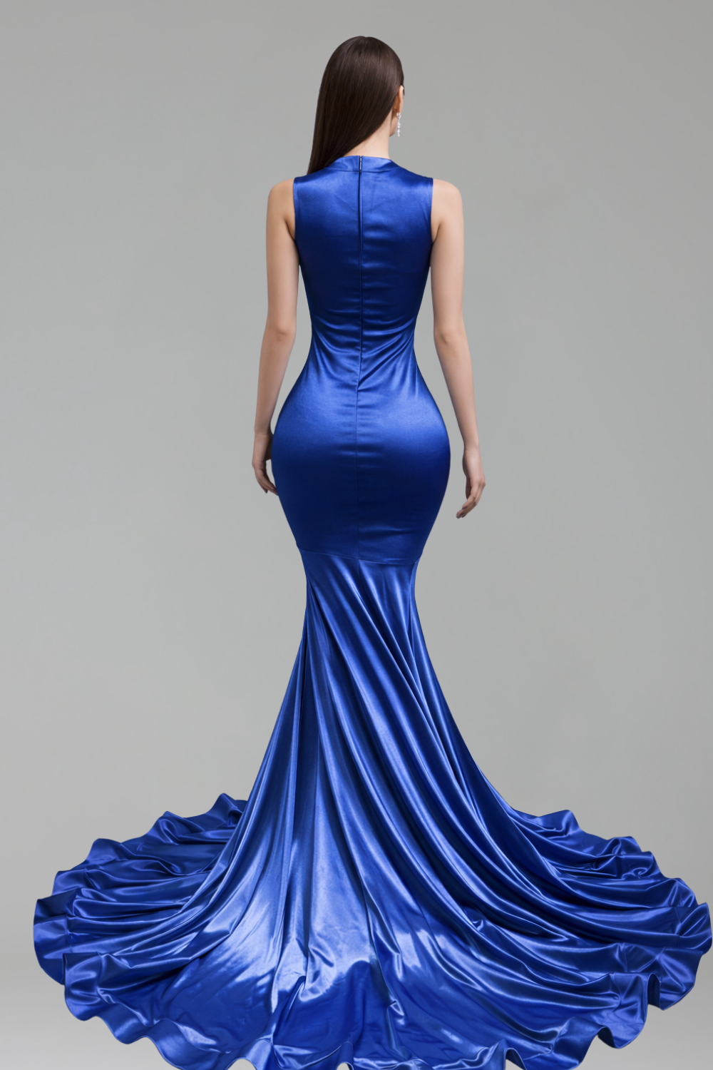 Sheer Embellished Mermaid Satin Gown - LAROSABRIDE