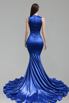 Sheer Embellished Mermaid Satin Gown - LAROSABRIDE