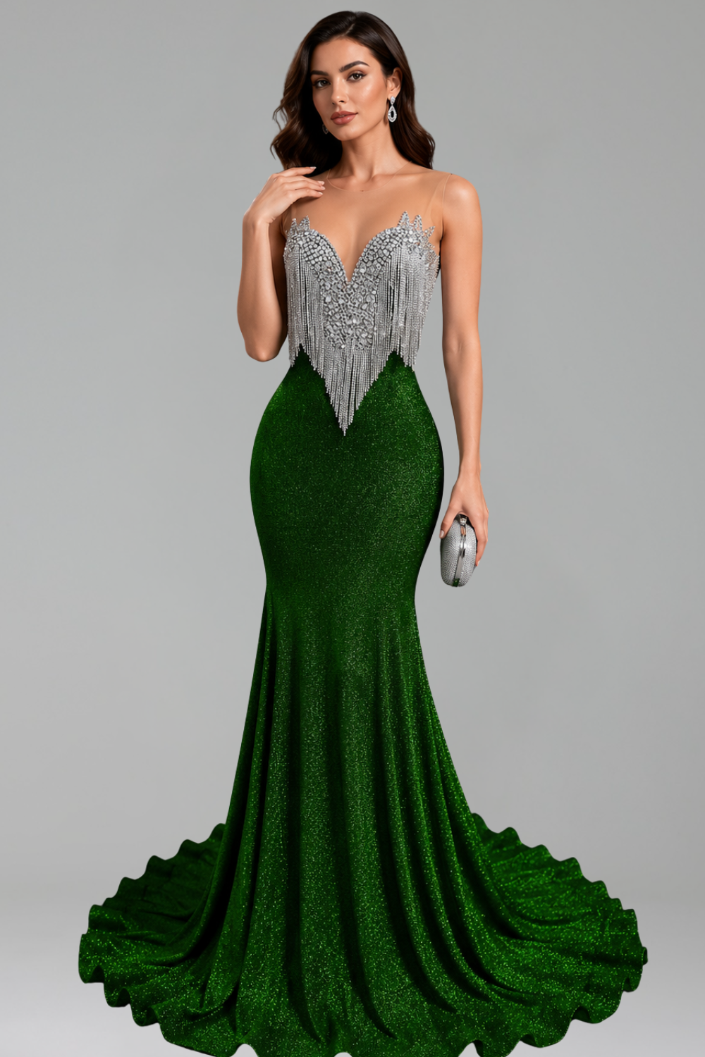Emerald Fringe Mermaid Gown - LAROSABRIDE