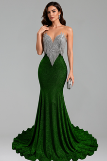 Emerald Fringe Mermaid Gown - LAROSABRIDE
