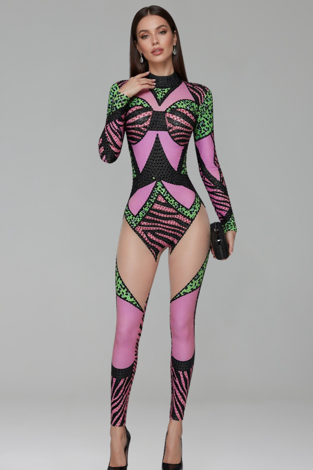 Geometric Sequin Sheer Bodysuit - LAROSABRIDE