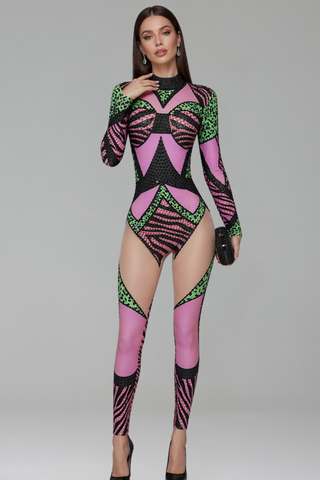 Geometric Sequin Sheer Bodysuit