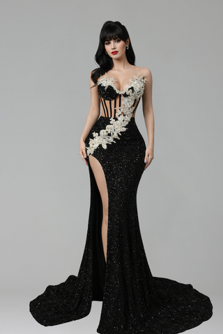 Illusion Corset Sequin Mermaid Gown - LAROSABRIDE